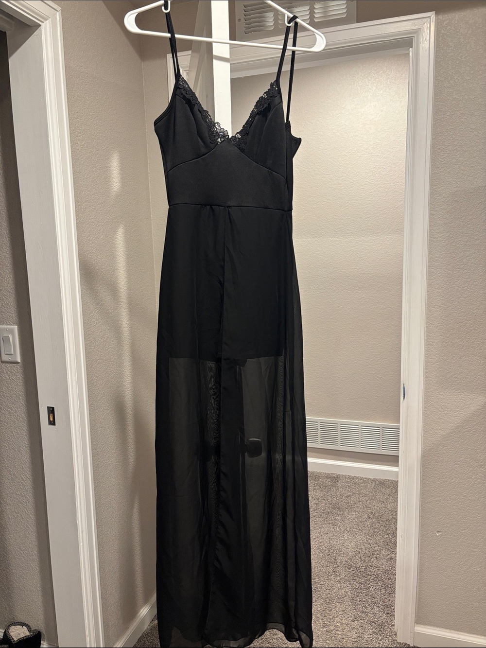 Black Lace-Trim Long Lace Romper